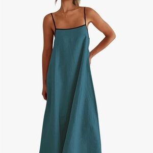 Teal Slip Maxi Dress with Black Trim